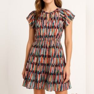 ✨ Marie Oliver Vibrant Mini Dress | Size S | Silk Rayon Boho Flutter Tiered